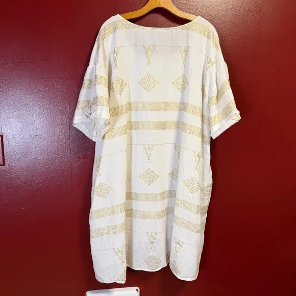 Ashley Stewart Linen Blend Tunic Dress Plus Size 18/20 White Gold Metallic - Picture 3 of 6